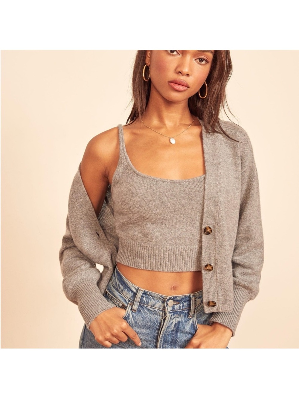 Reformation Women's Scoop-Neck Knit Cropped Top Sleeveless Gray Size M